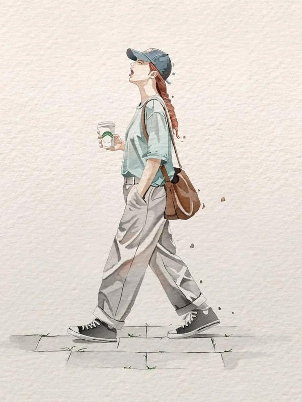 Watercolor coffee walk